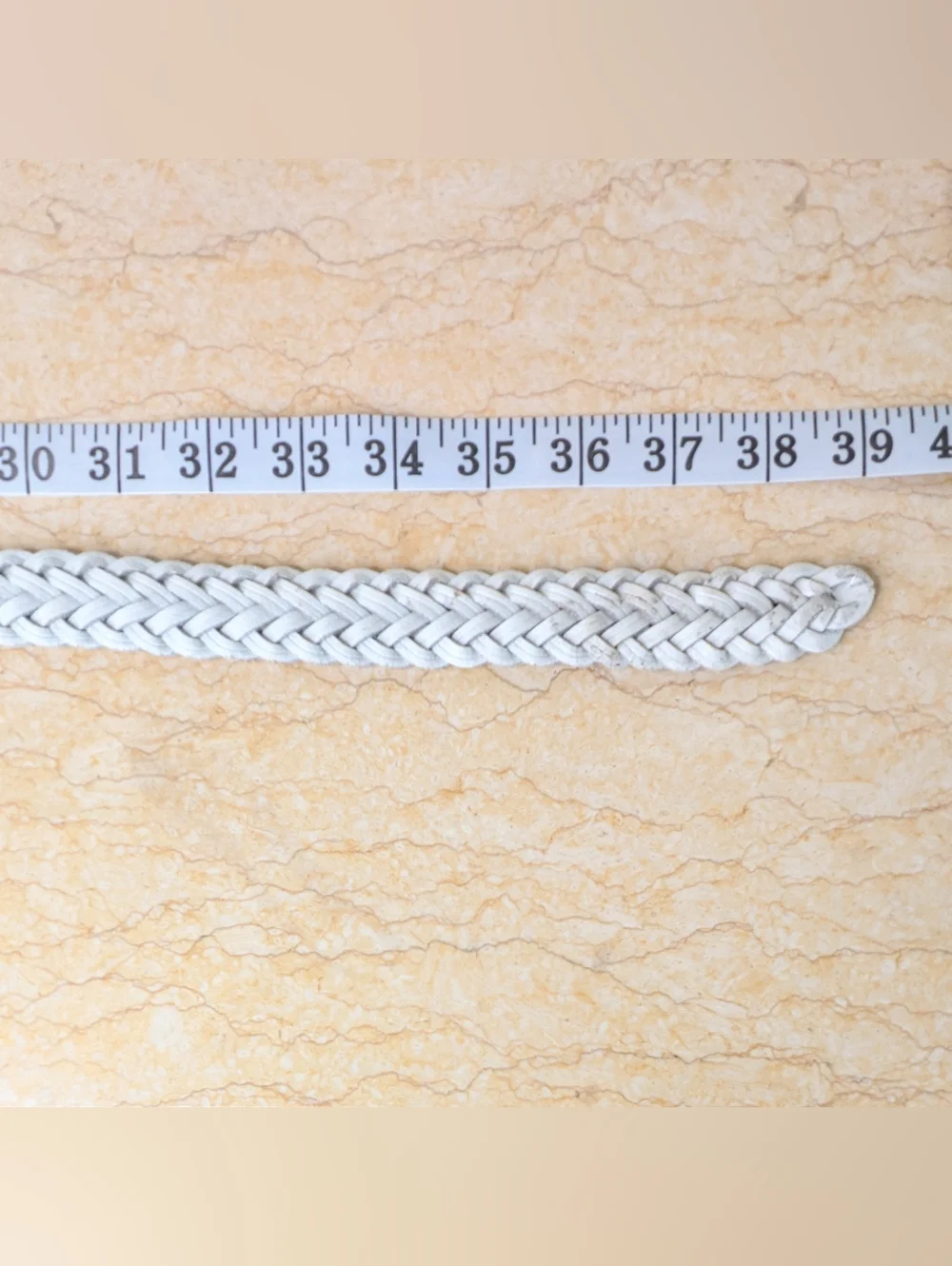 Vintage Genuine Leather White Woven Belt Silver Tone Buckle Size M/L